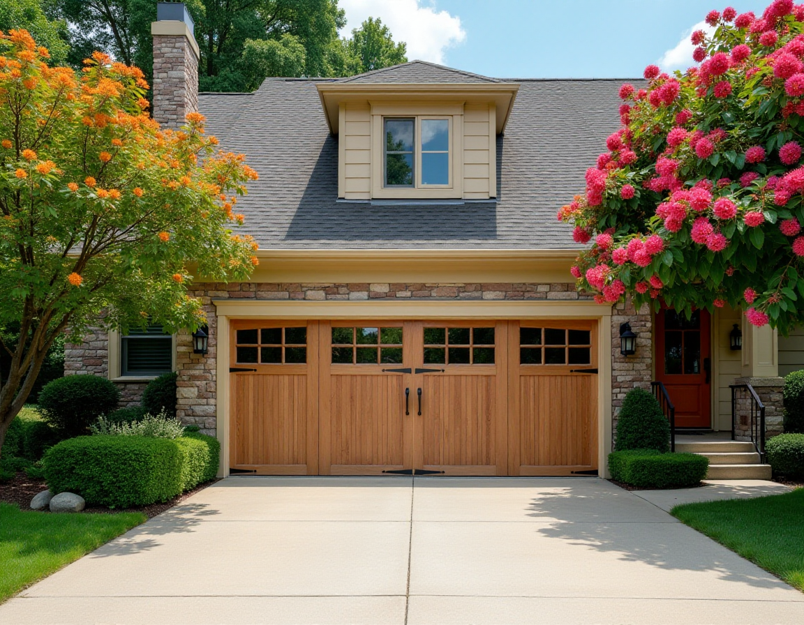 Close-up of modern garage doors numbered 6 and 7 on an industrial building facade.